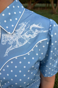 Blue belle button up top