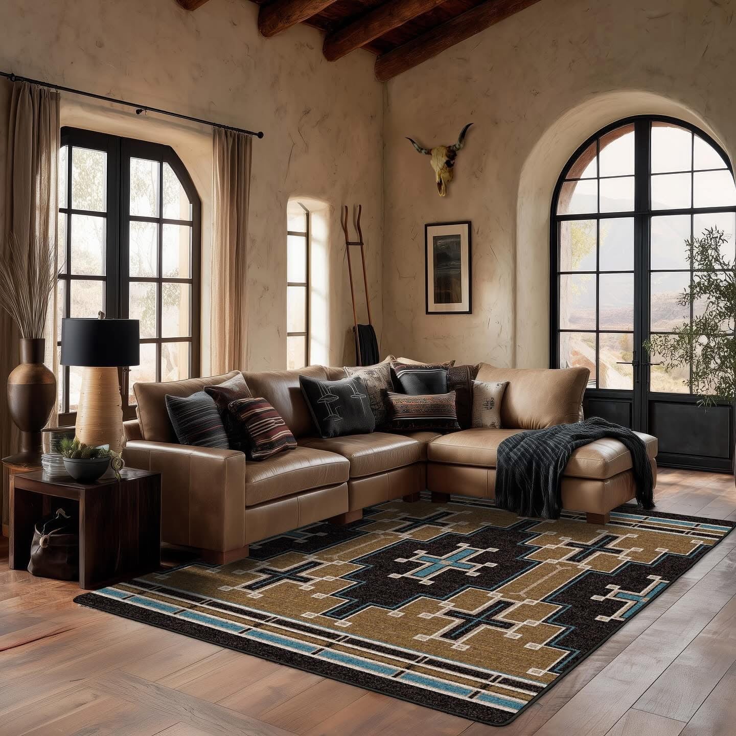 The Crusade brown & turquoise area RUG – Southwest Bedazzle