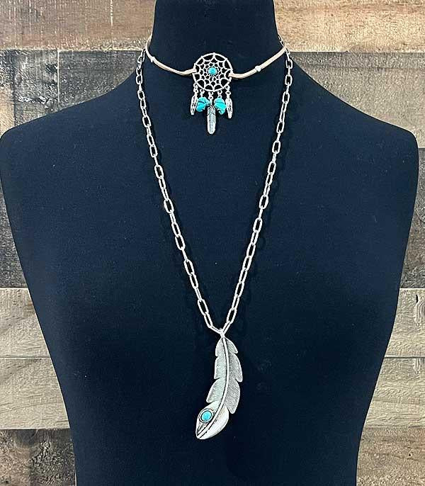 Turquoise layer western necklace