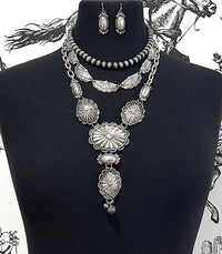 3 Layer Western concho necklace silver