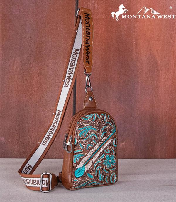 Embroidered feather sling bag