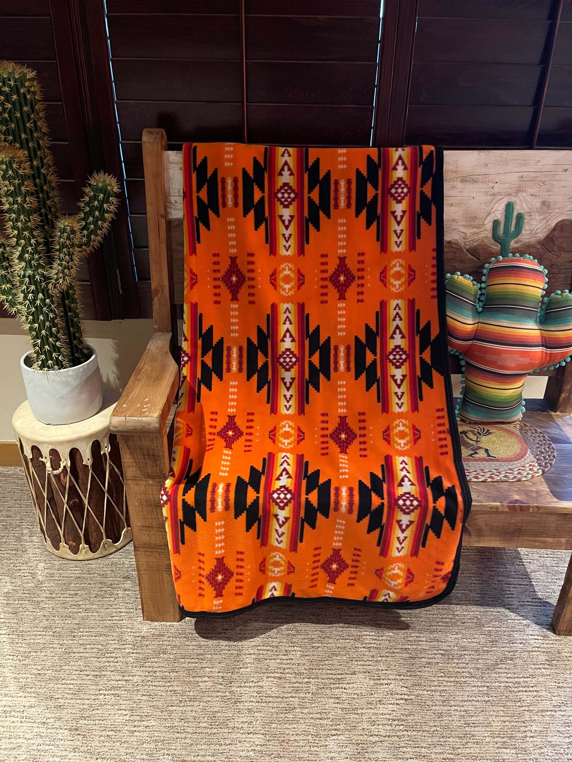 Arizona Aztec BLANKET  orange Southwest Bedazzle blankets/slippers
