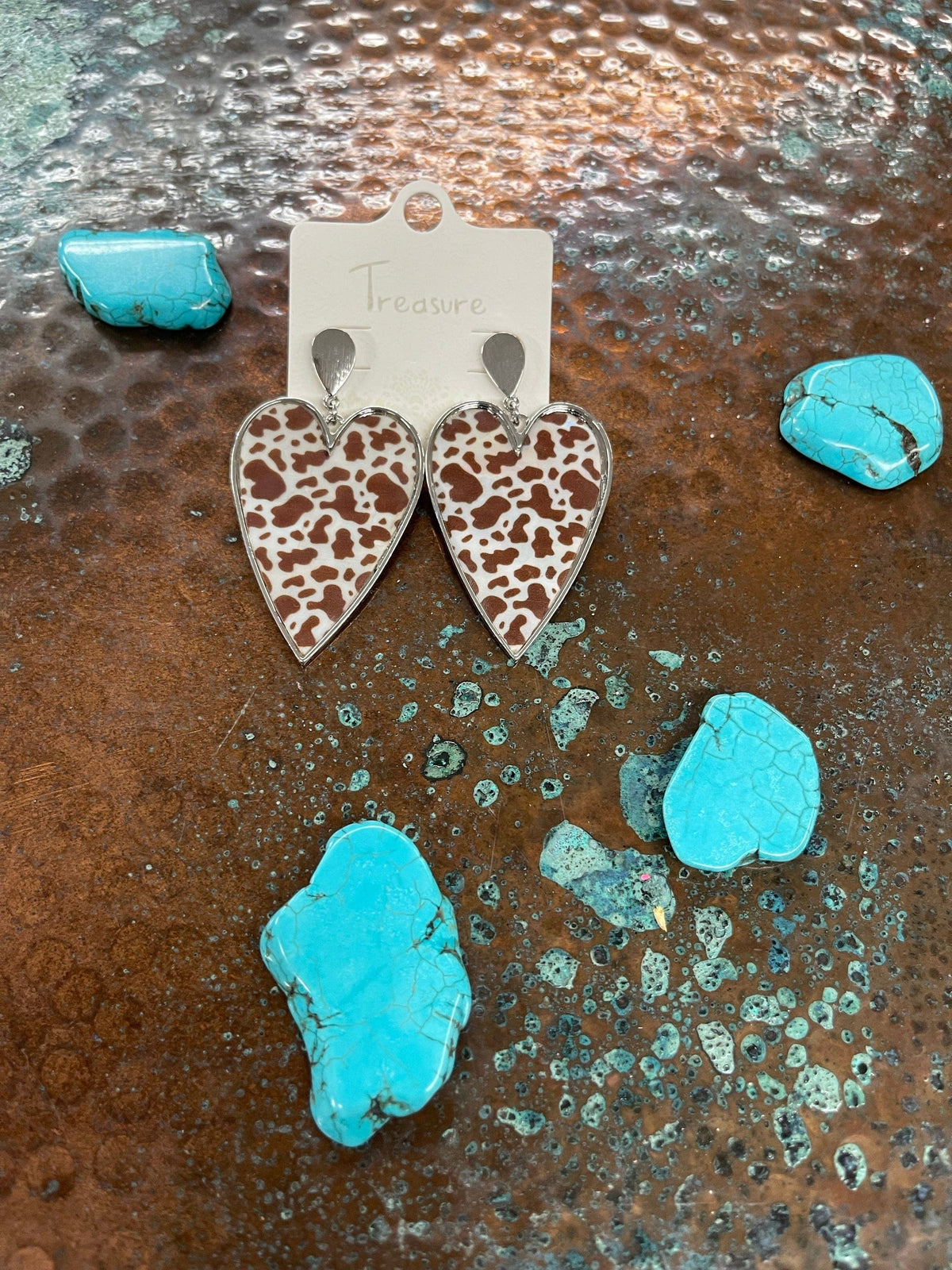 Cow print bling earrings  Heart Southwest Bedazzle jewelz