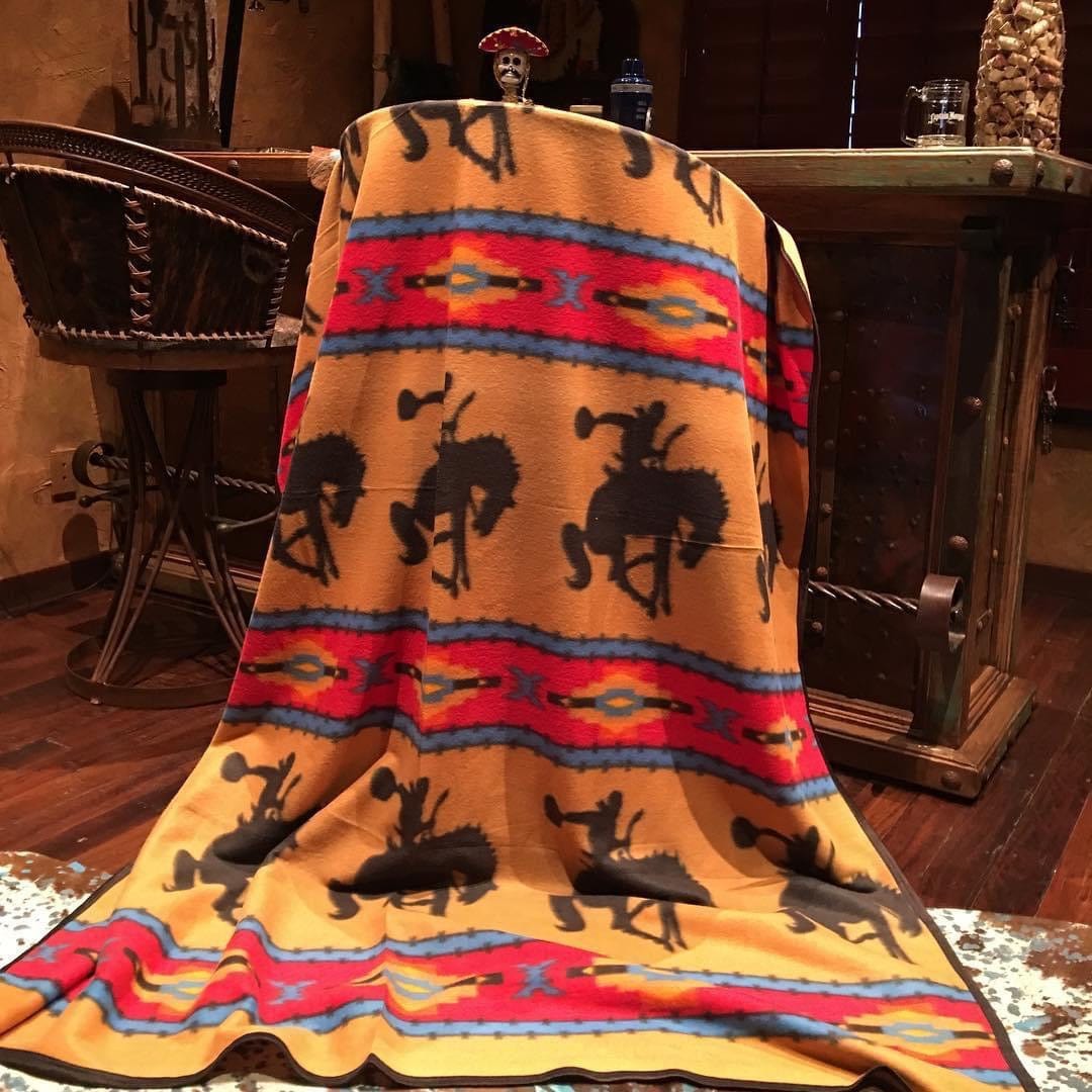 El Diablo fleece blanket   Mustard Bronc Southwest Bedazzle blankets/slippers