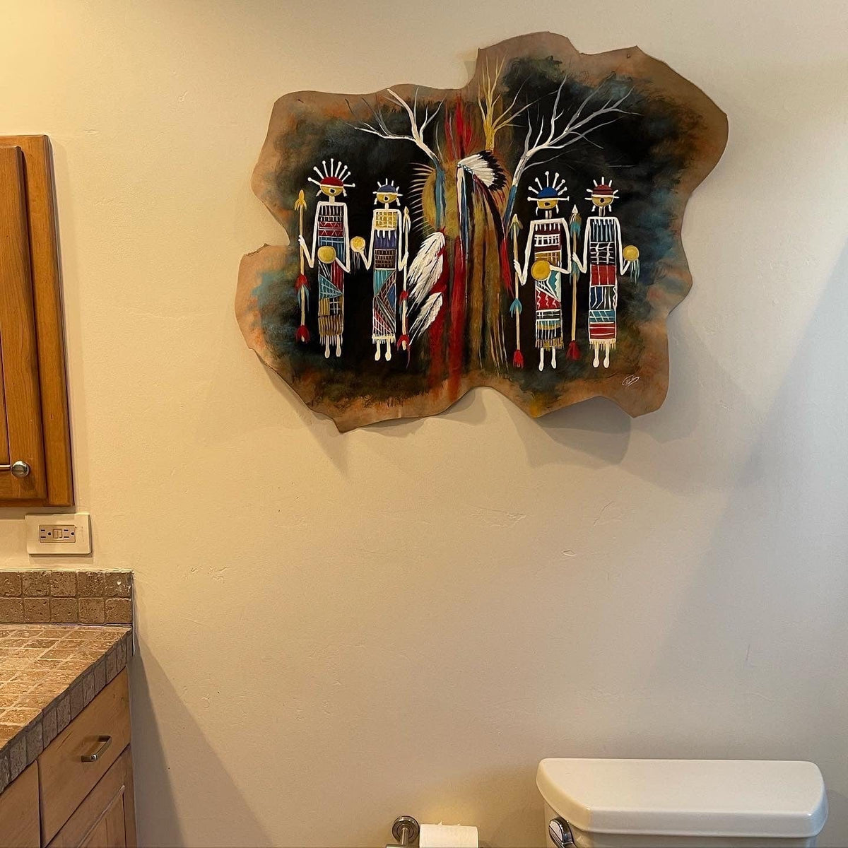 Hand painted apx 3.5’ Leather SOUTHWEST WALL DECOR Southwest Bedazzle home decor