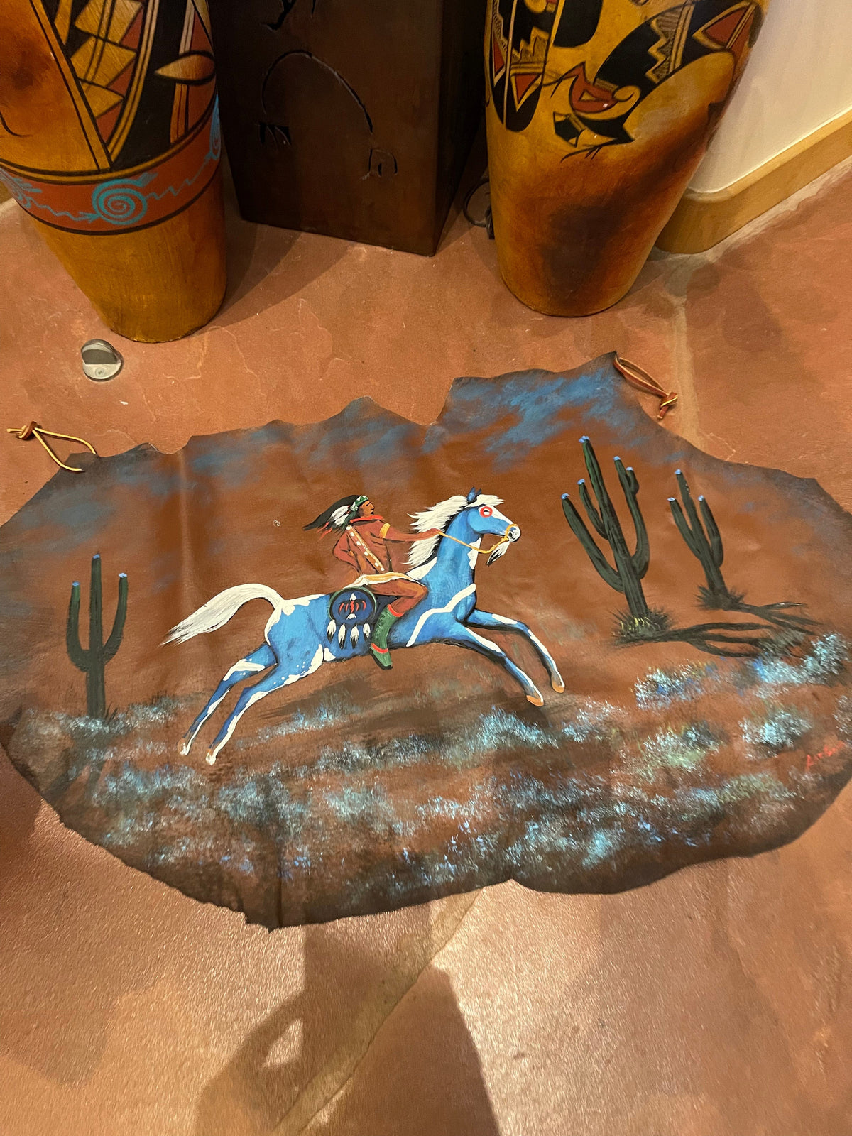 Hand painted apx 3’ Leather SOUTHWEST WALL DECOR Southwest Bedazzle home decor