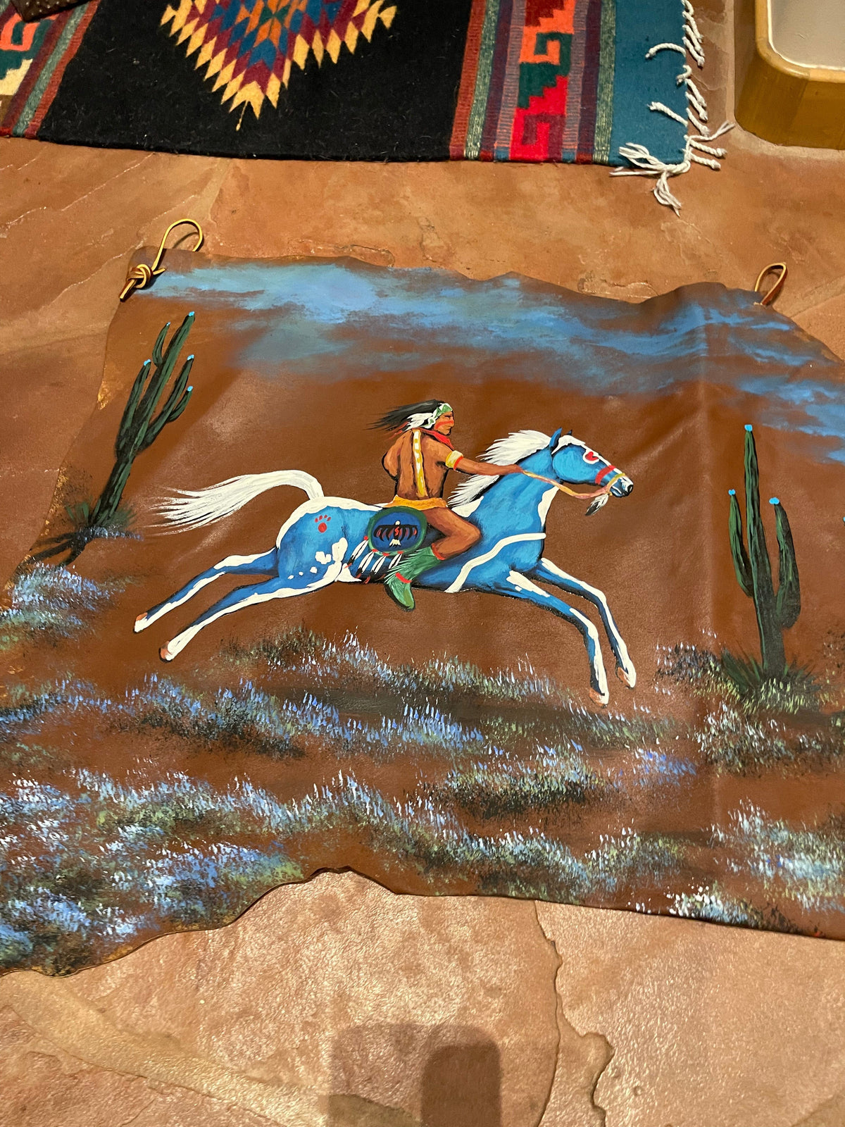 Hand painted apx 3’ Leather SOUTHWEST WALL DECOR Southwest Bedazzle home decor