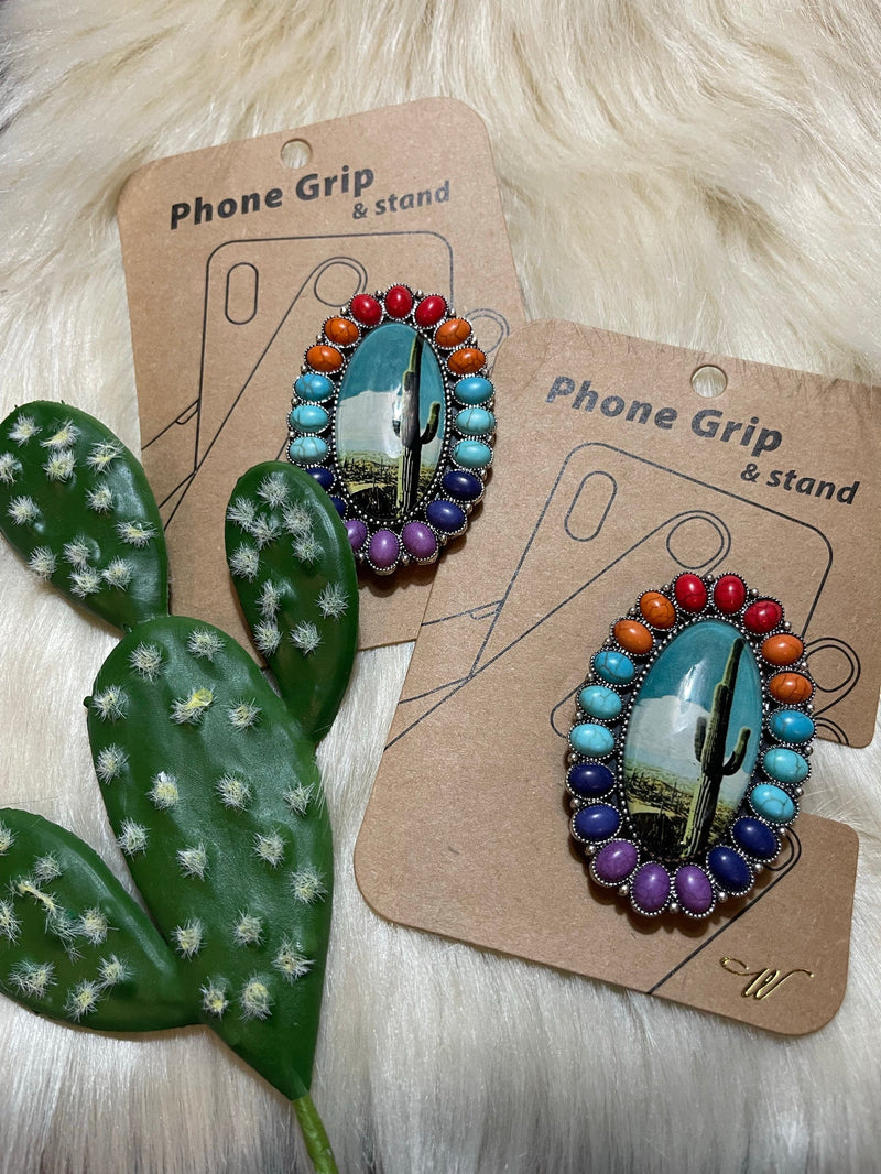 Large CACTUS  PHONE GRIP AND STAND Southwest Bedazzle jewelz