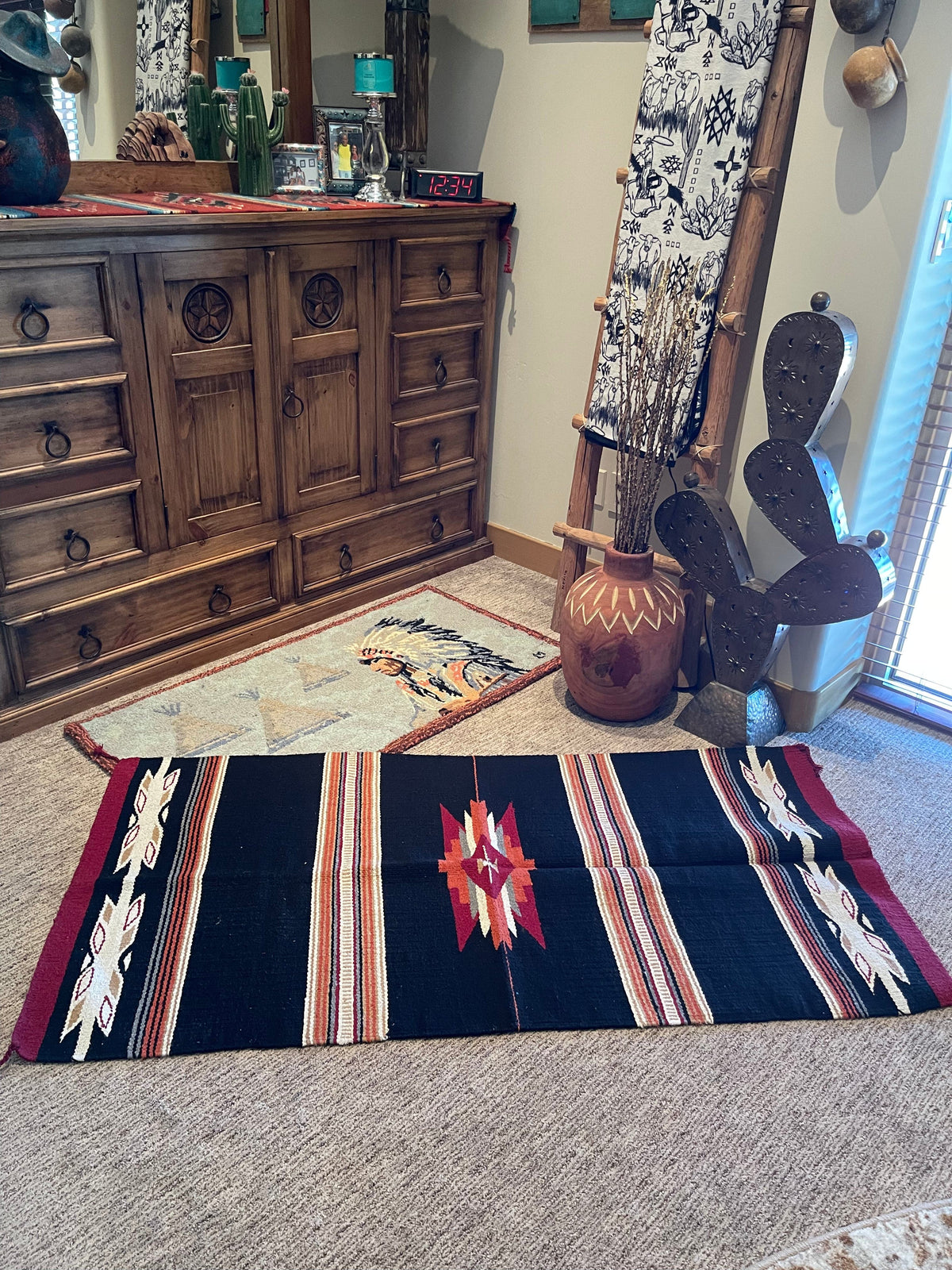 Large CANTINA Azteca rug   Black Southwest Bedazzle home decor