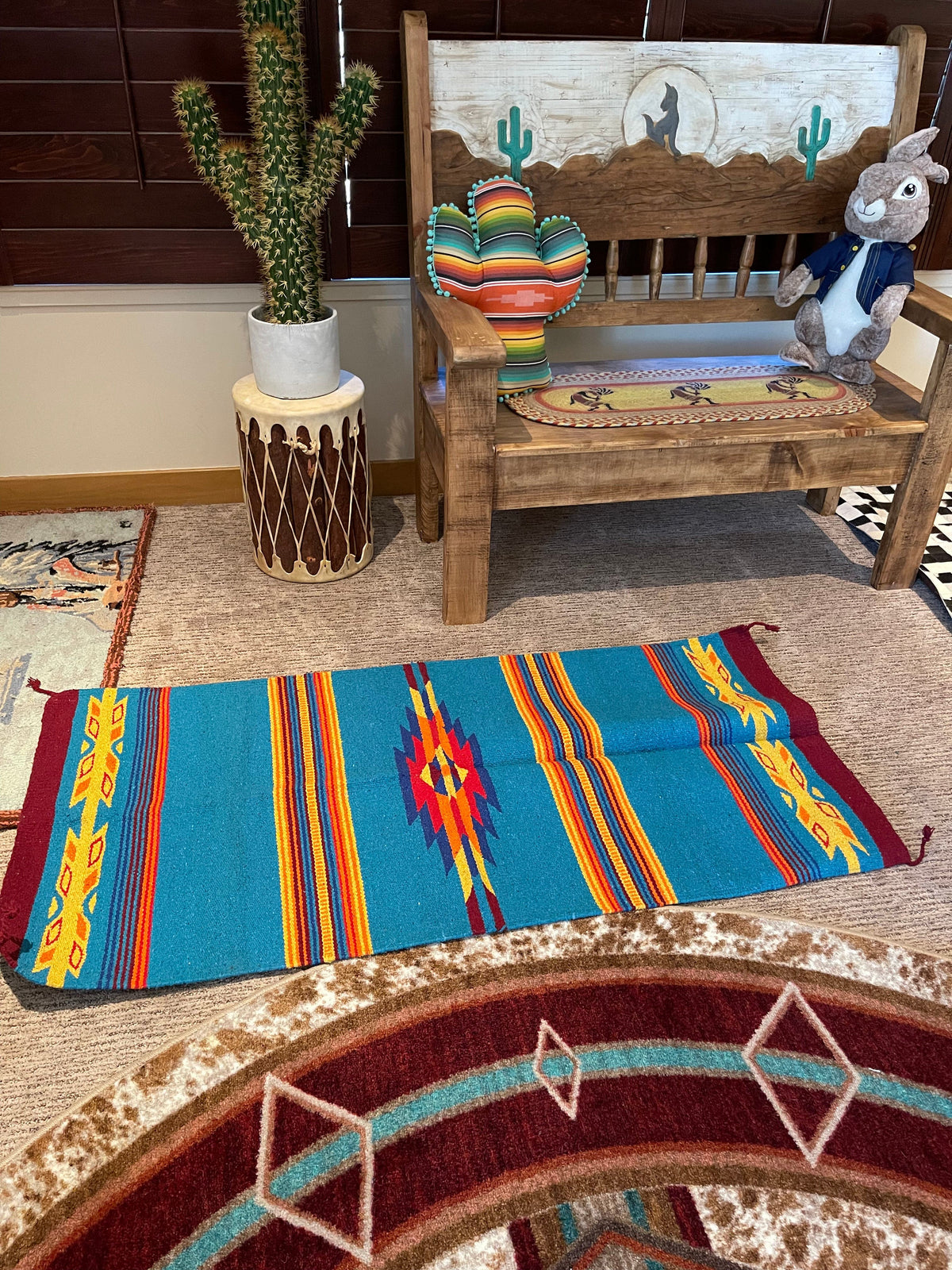 Large CANTINA Azteca rug   Turquoise Southwest Bedazzle home decor