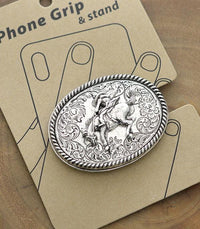 Large silver metal Cowboy bronc PHONE GRIP Southwest Bedazzle jewelz