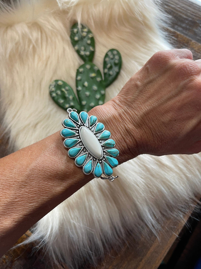 Large Southwestern natural turquoise bracelet Southwest Bedazzle jewelz