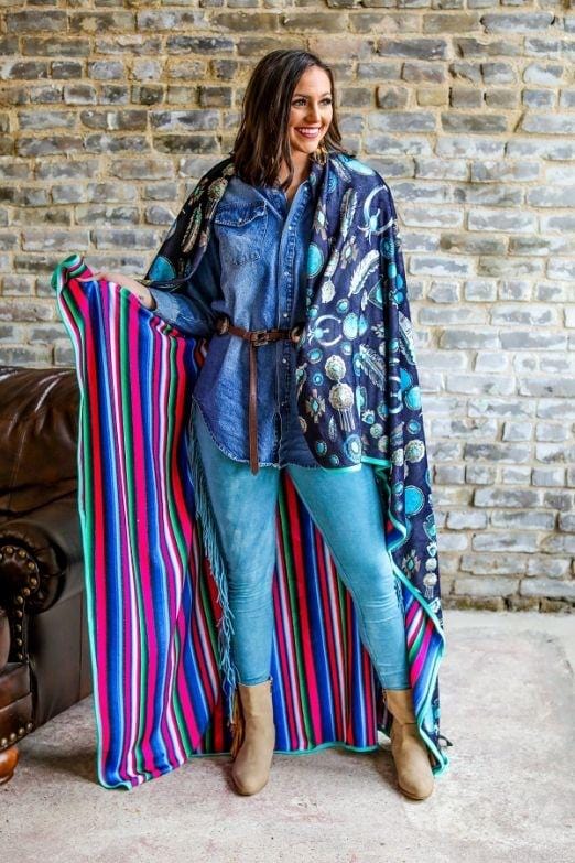 Large Western concho & serape BLANKET Southwest Bedazzle blankets/slippers