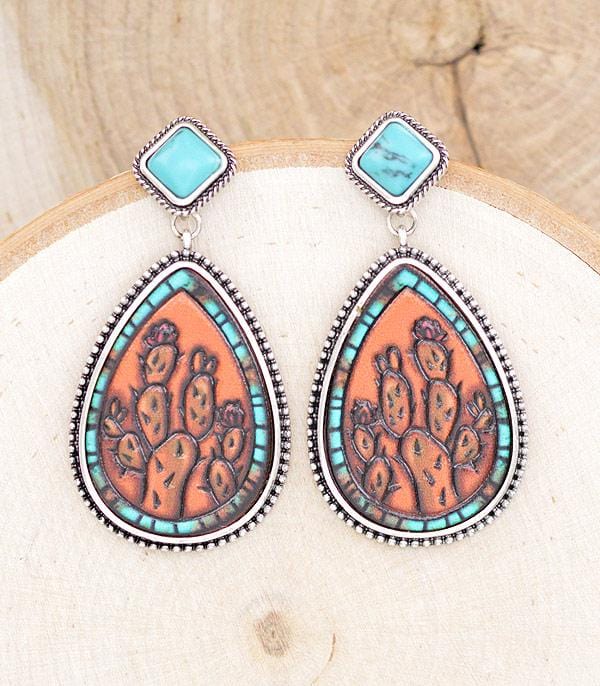 Leather cactus turquoise earrings Southwest Bedazzle jewelz