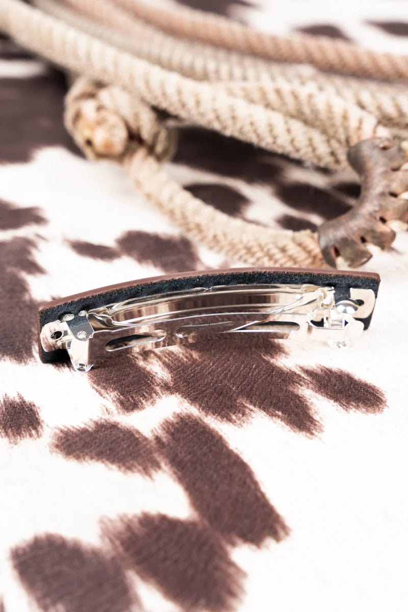 Leather Western hair BARRETTE Southwest Bedazzle jewelz