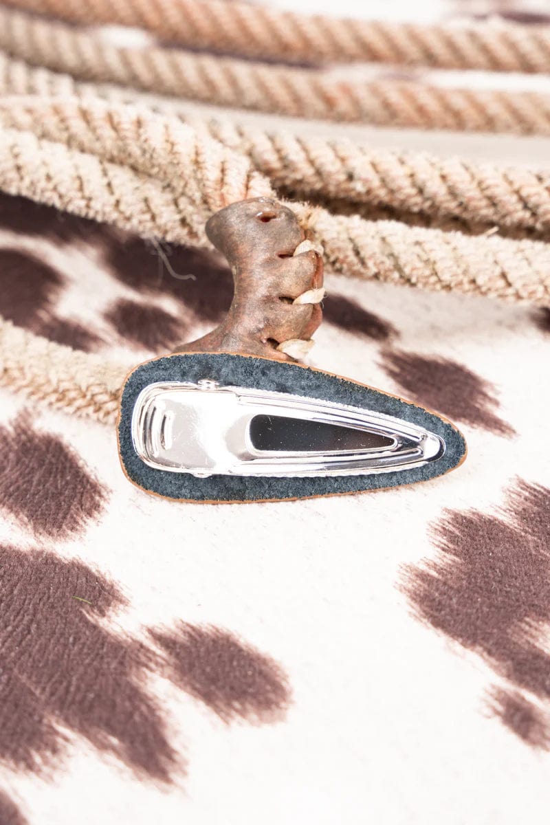 Leather Western hair BARRETTE Southwest Bedazzle jewelz