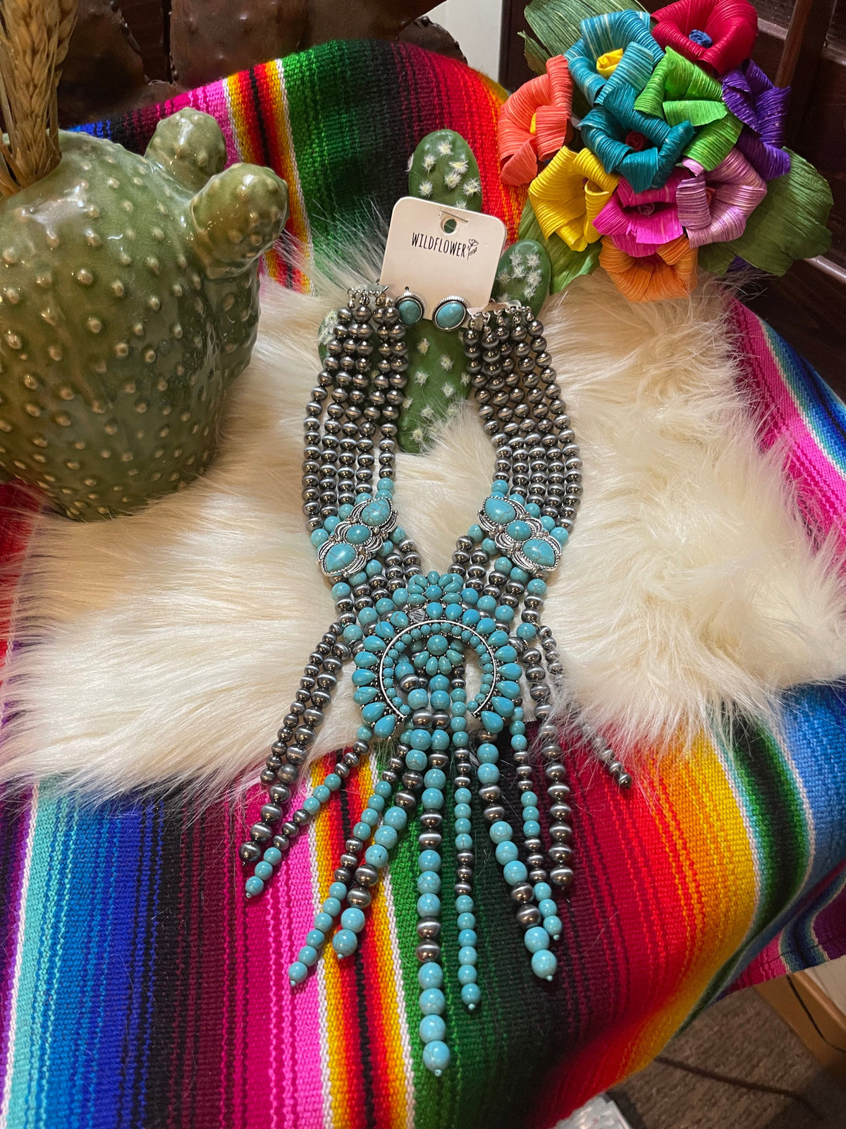 Mega statement Turquoise necklace set Southwest Bedazzle jewelz