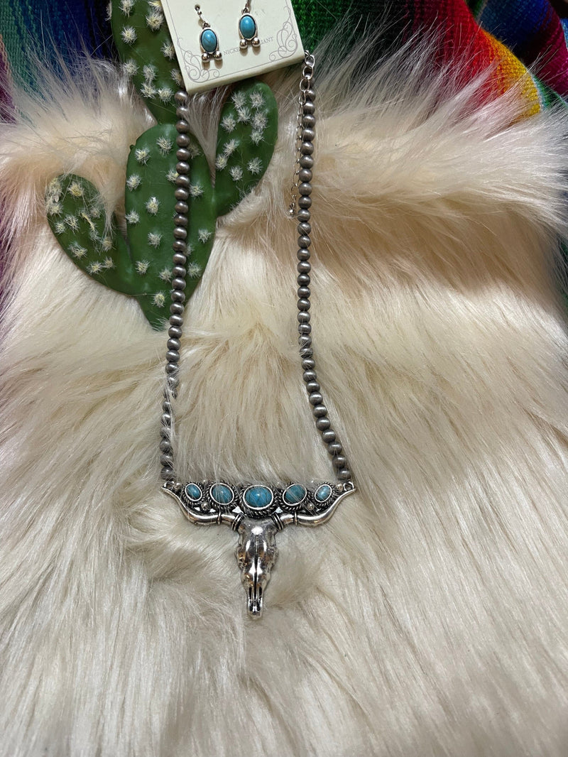 Navajo pearl & Steer Turquoise necklace Southwest Bedazzle jewelz