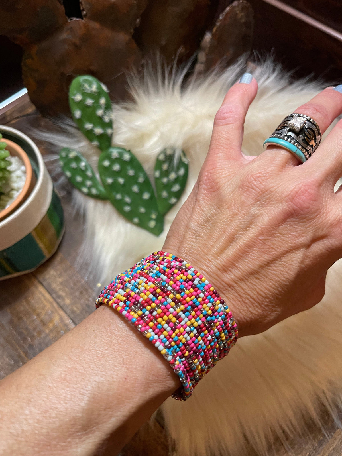 Pink Fire island beaded bracelet Southwest Bedazzle jewelz