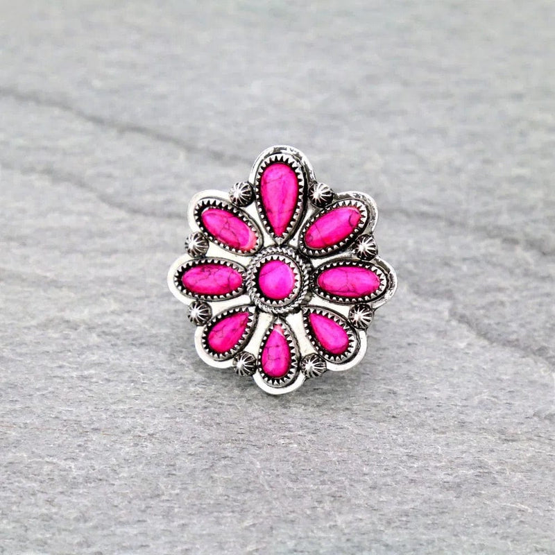 Pink floral one size stone RING Southwest Bedazzle jewelz