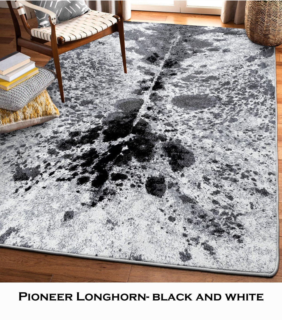 Pioneer Longhorn black & white area RUG Southwest Bedazzle Rugs