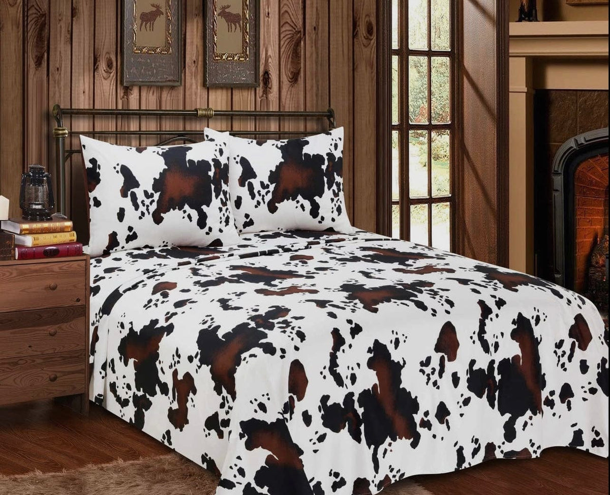 QUEEN Cow 4 pc Sheet set Southwest Bedazzle home decor