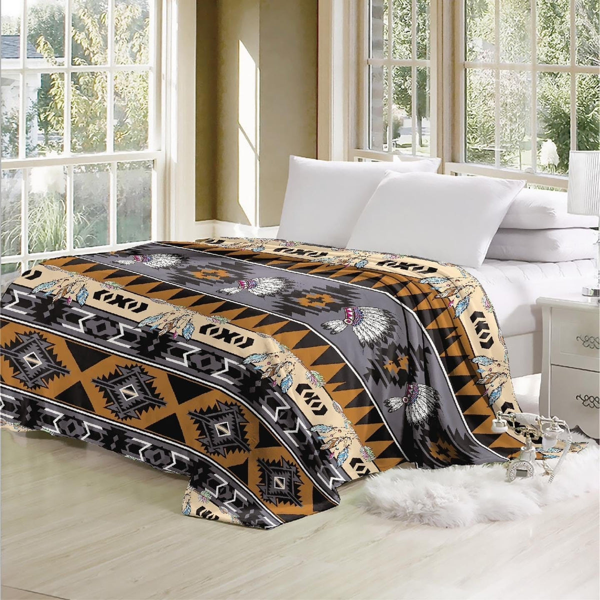 Queen Southwest velvet LUXURY flannel BLANKET Southwest Bedazzle blankets/slippers