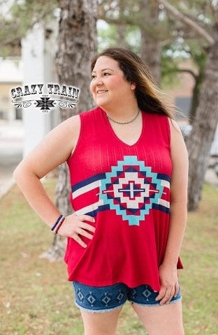 Red aztec western TANK Southwest Bedazzle Bargain bonanza