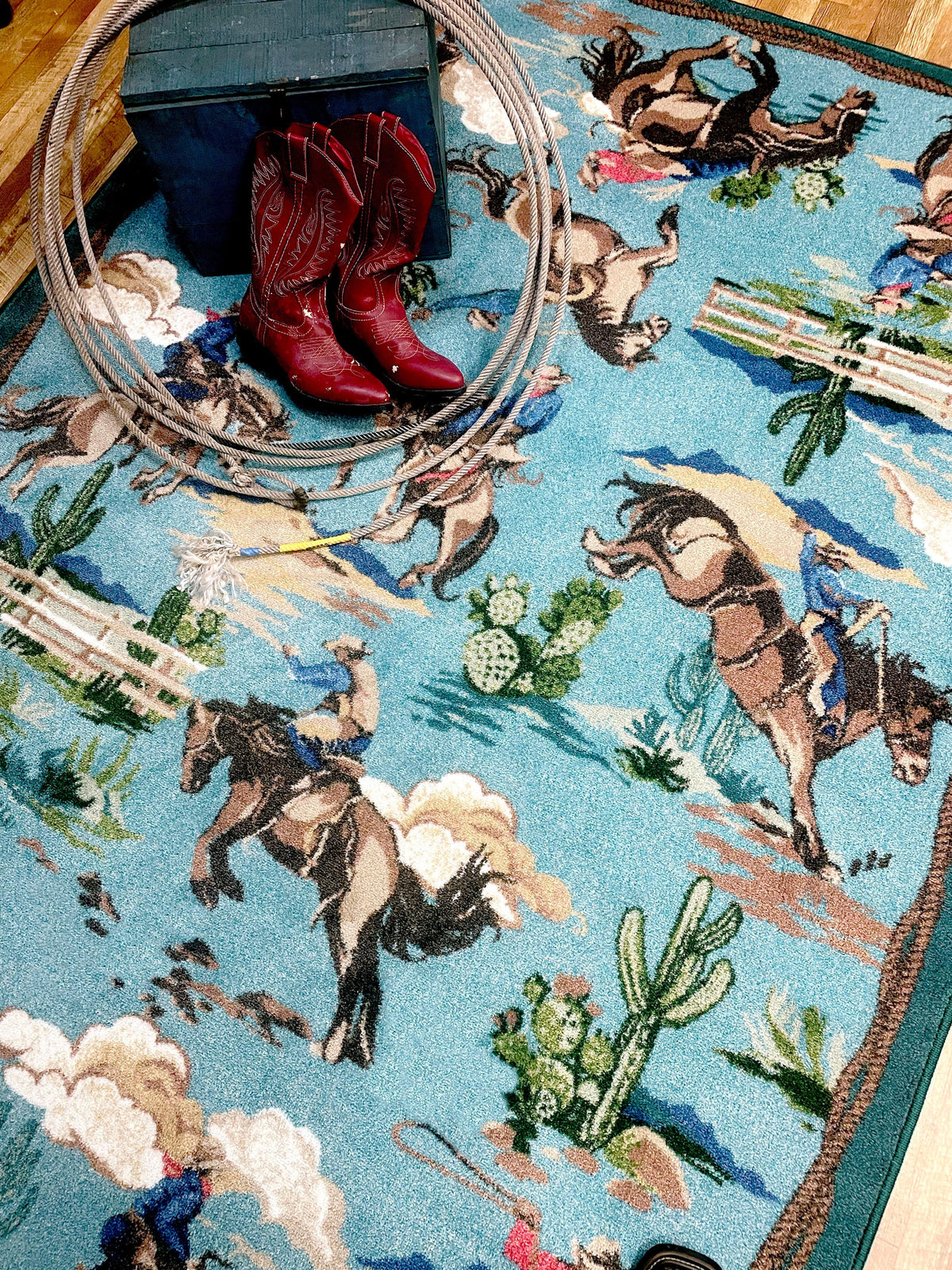 Cowboy Boot Area Rug Retro cowboy blue area RUG – Southwest Bedazzle