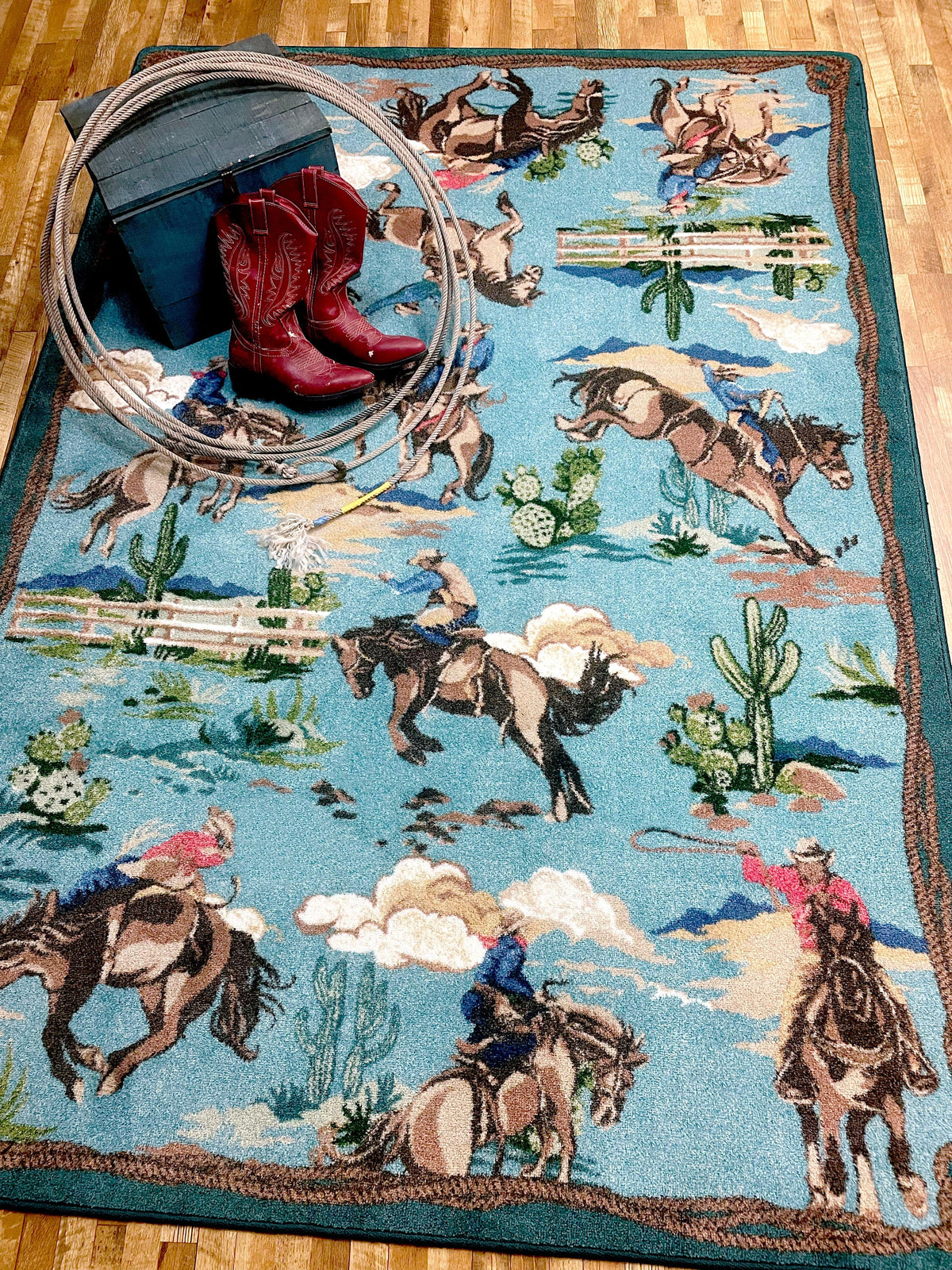 Cowboy Boot Area Rug Retro cowboy blue area RUG – Southwest Bedazzle