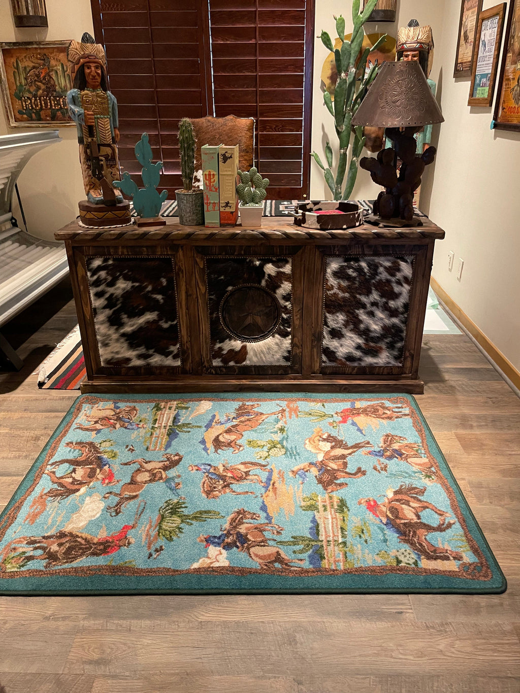 Retro cowboy blue area RUG – Southwest Bedazzle