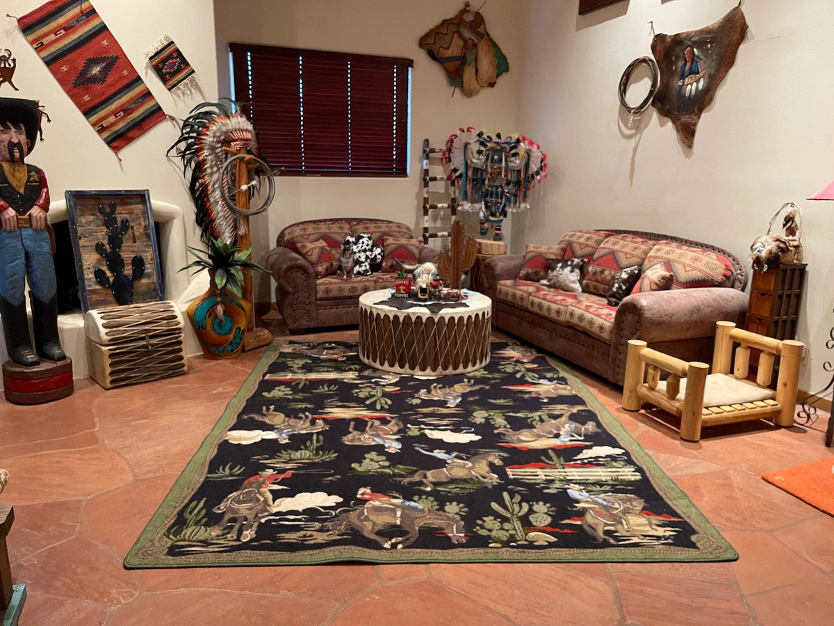Cowboy Rugs Retro cowboy green & black area RUG – Southwest Bedazzle