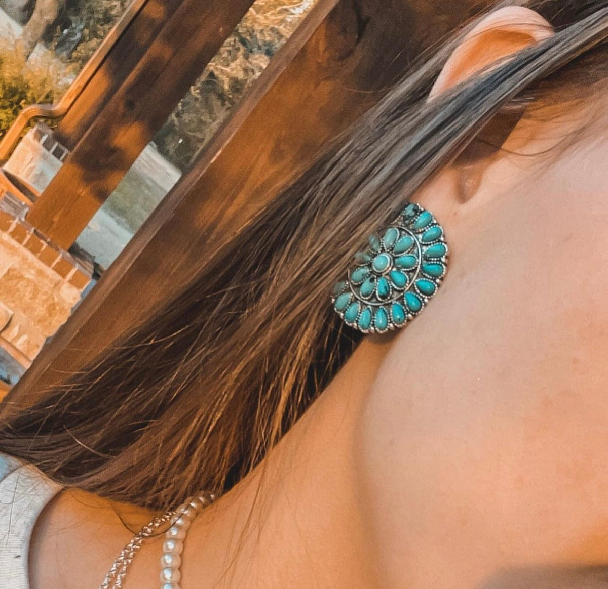 Sedona Turquoise stone Cluster earrings post Southwest Bedazzle jewelz