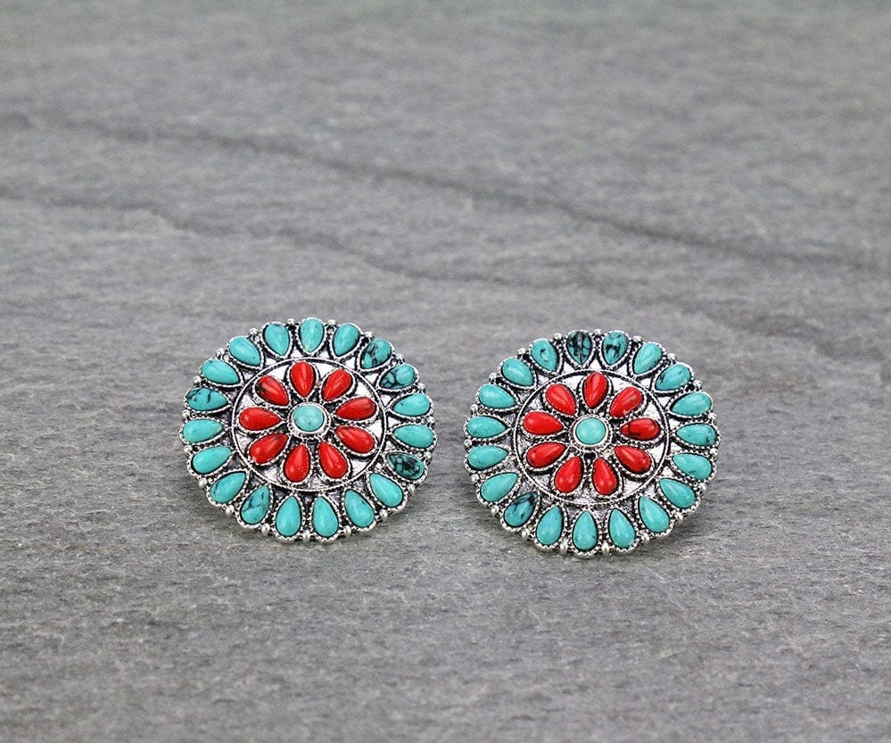 Sedona Turquoise stone Cluster earrings post Southwest Bedazzle jewelz