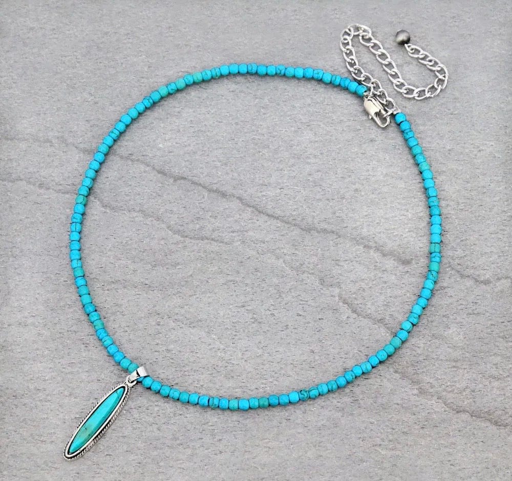 Short Dainty turquoise long charm necklace Southwest Bedazzle jewelz