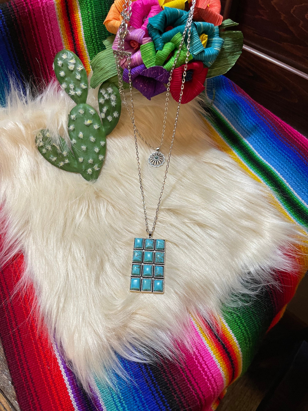 Stacked Navajo turquoise pendant necklace LAYERED Southwest Bedazzle jewelz