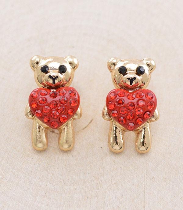 Teddy bear Heart earrings Southwest Bedazzle jewelz