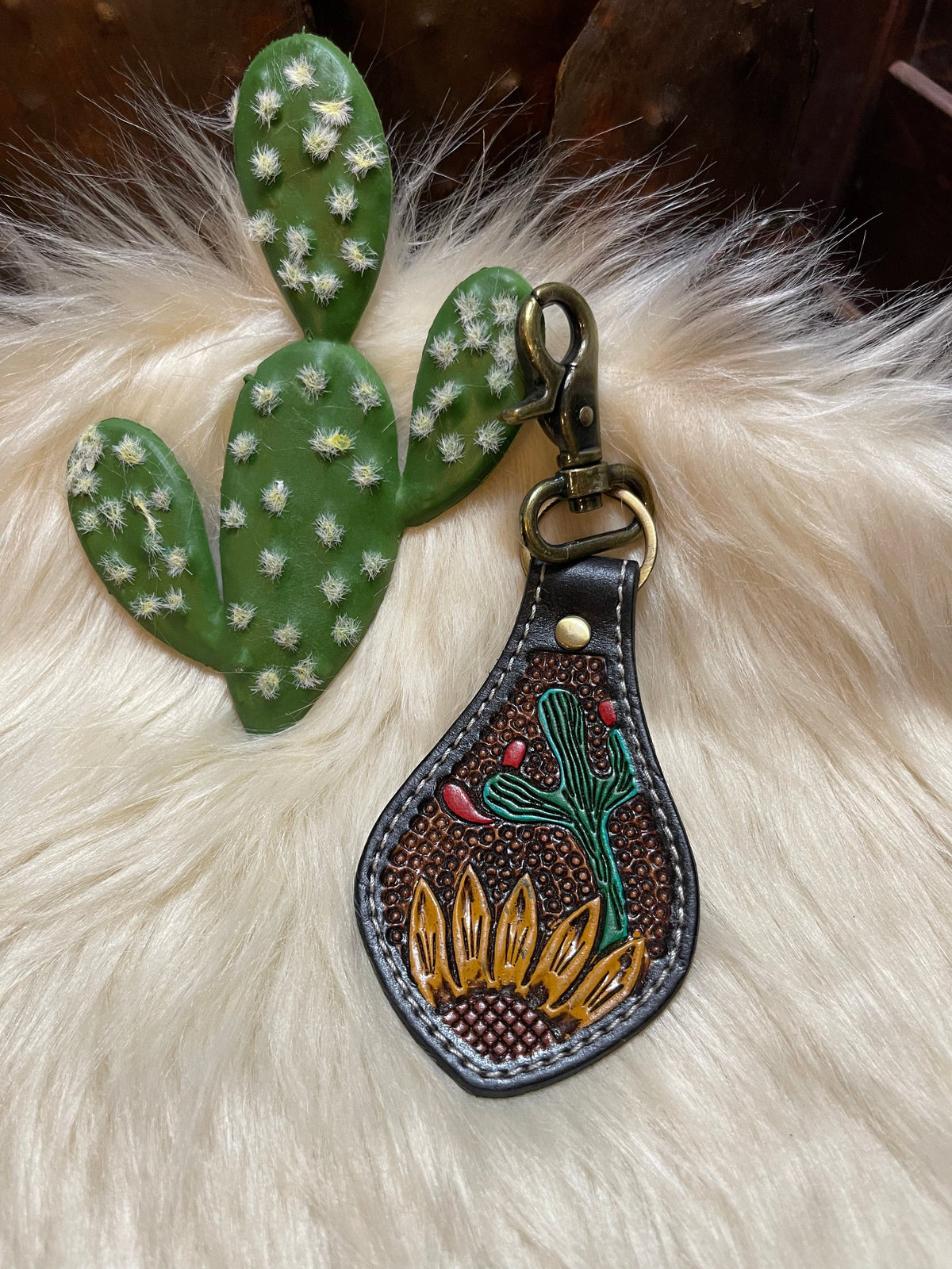 Tooled Leather key fob or purse decor Southwest Bedazzle sw fiesta bags