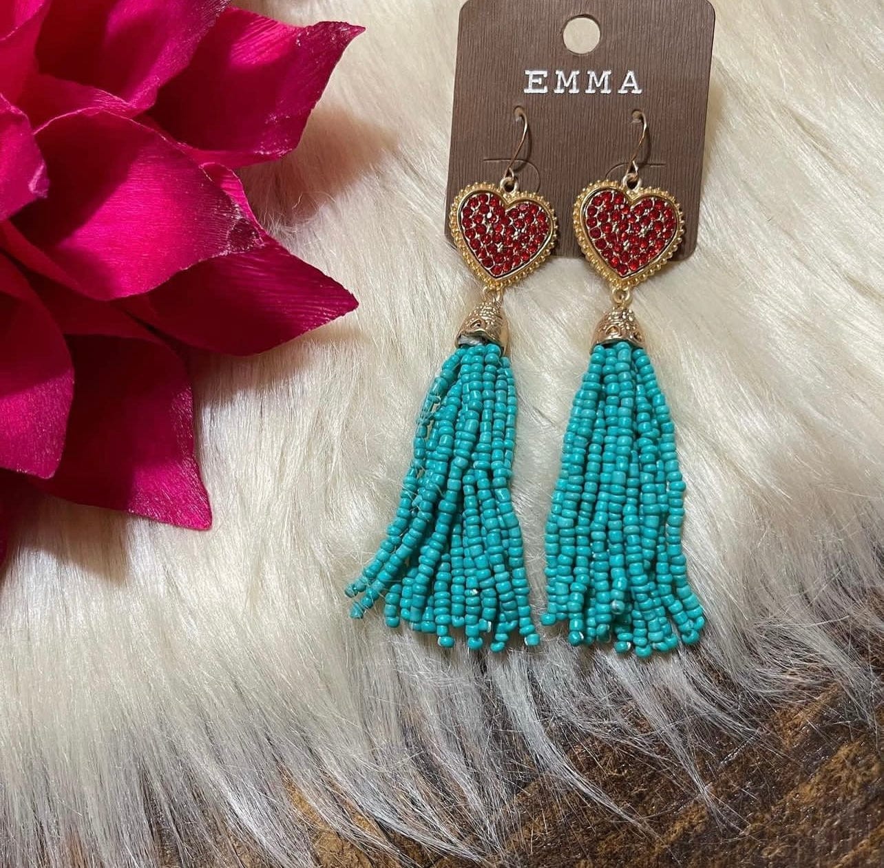 Turquoise beaded dangle heart earrings Southwest Bedazzle jewelz