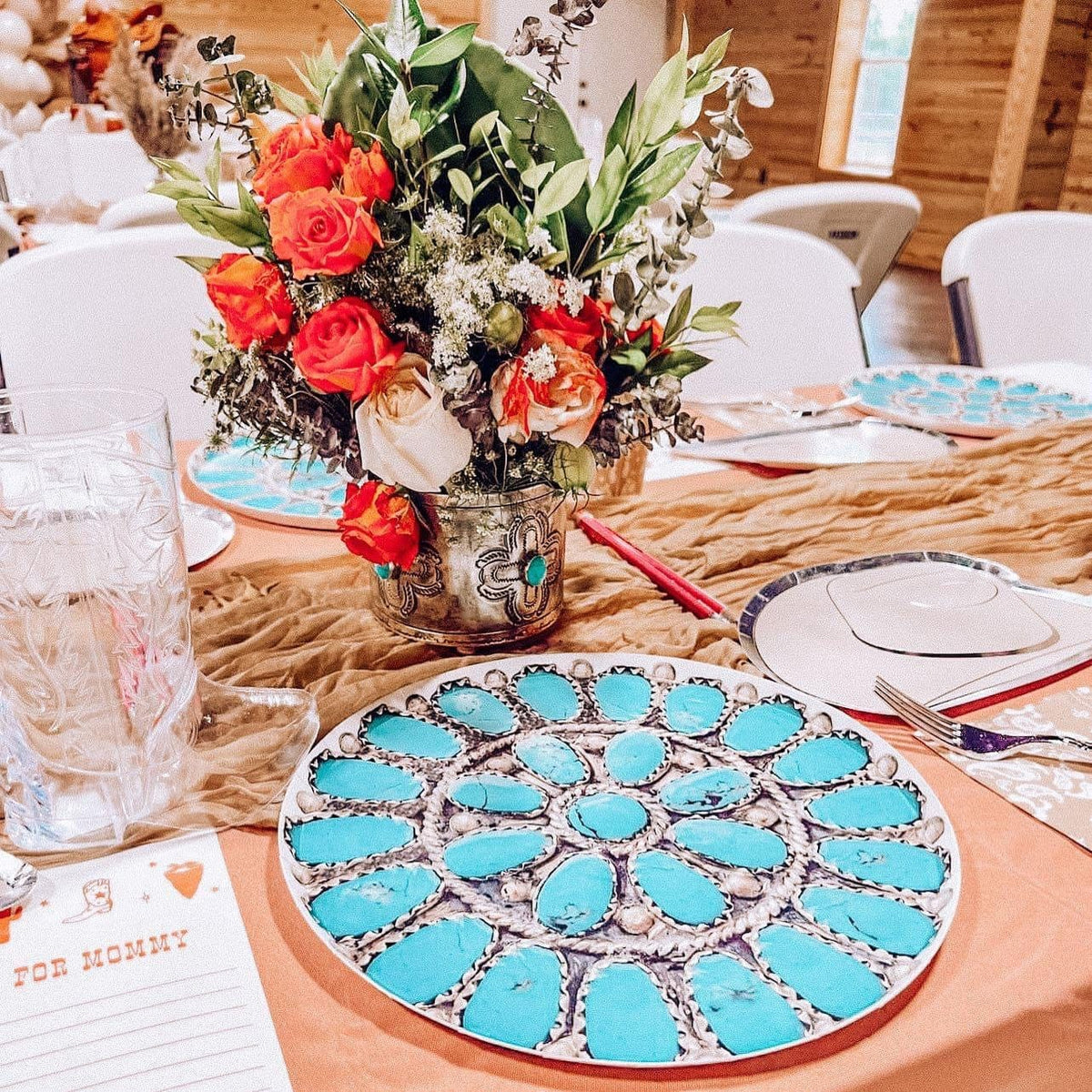 Turquoise cluster paper DINNER PLATES   Set of 8 Southwest Bedazzle home decor