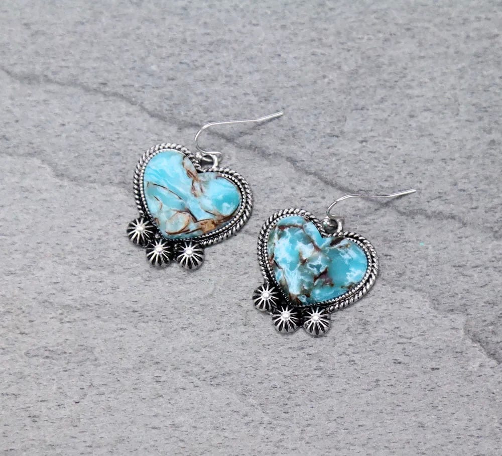 Turquoise stone heart earrings Southwest Bedazzle jewelz