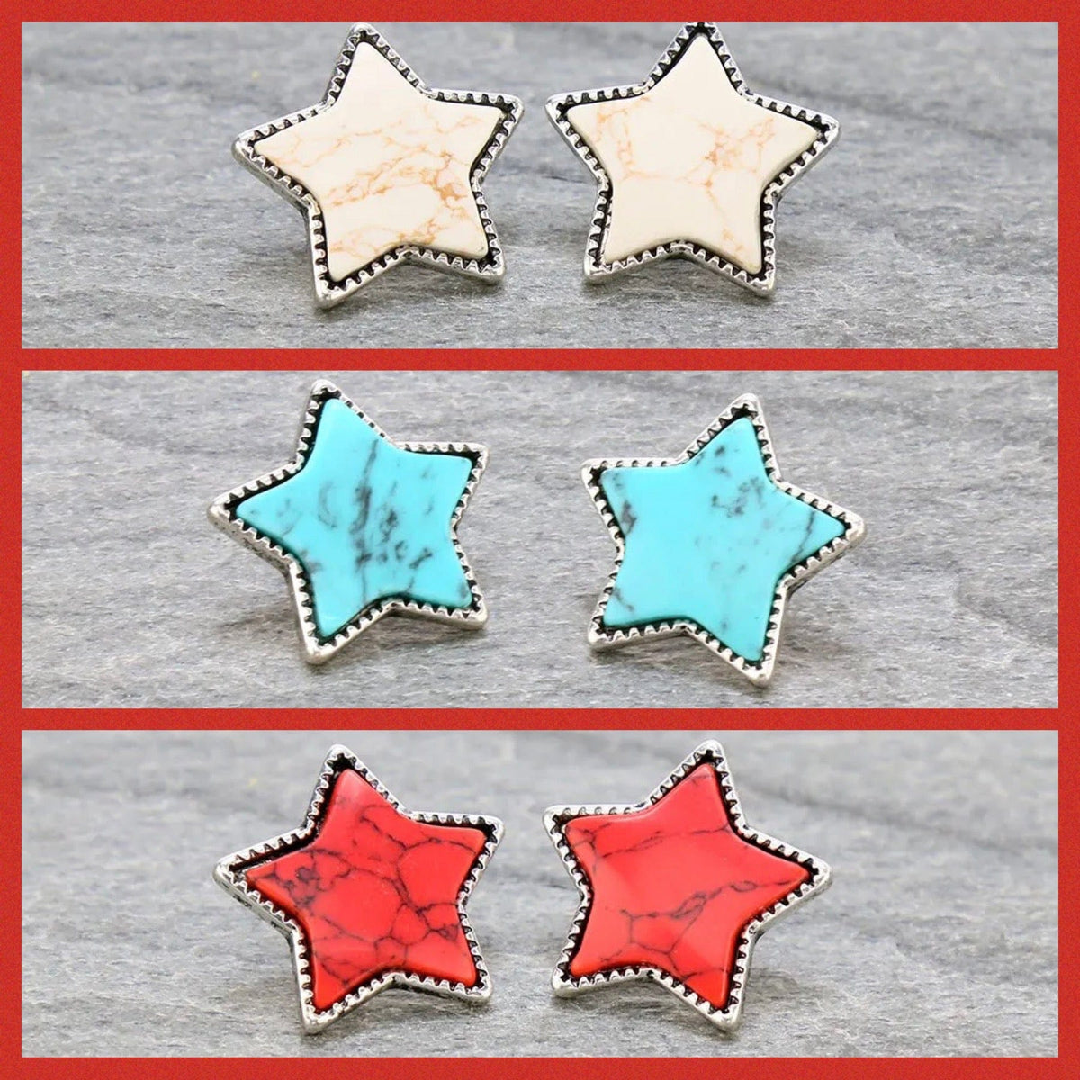 Turquoise stone STAR EARRINGS   USA Southwest Bedazzle jewelz