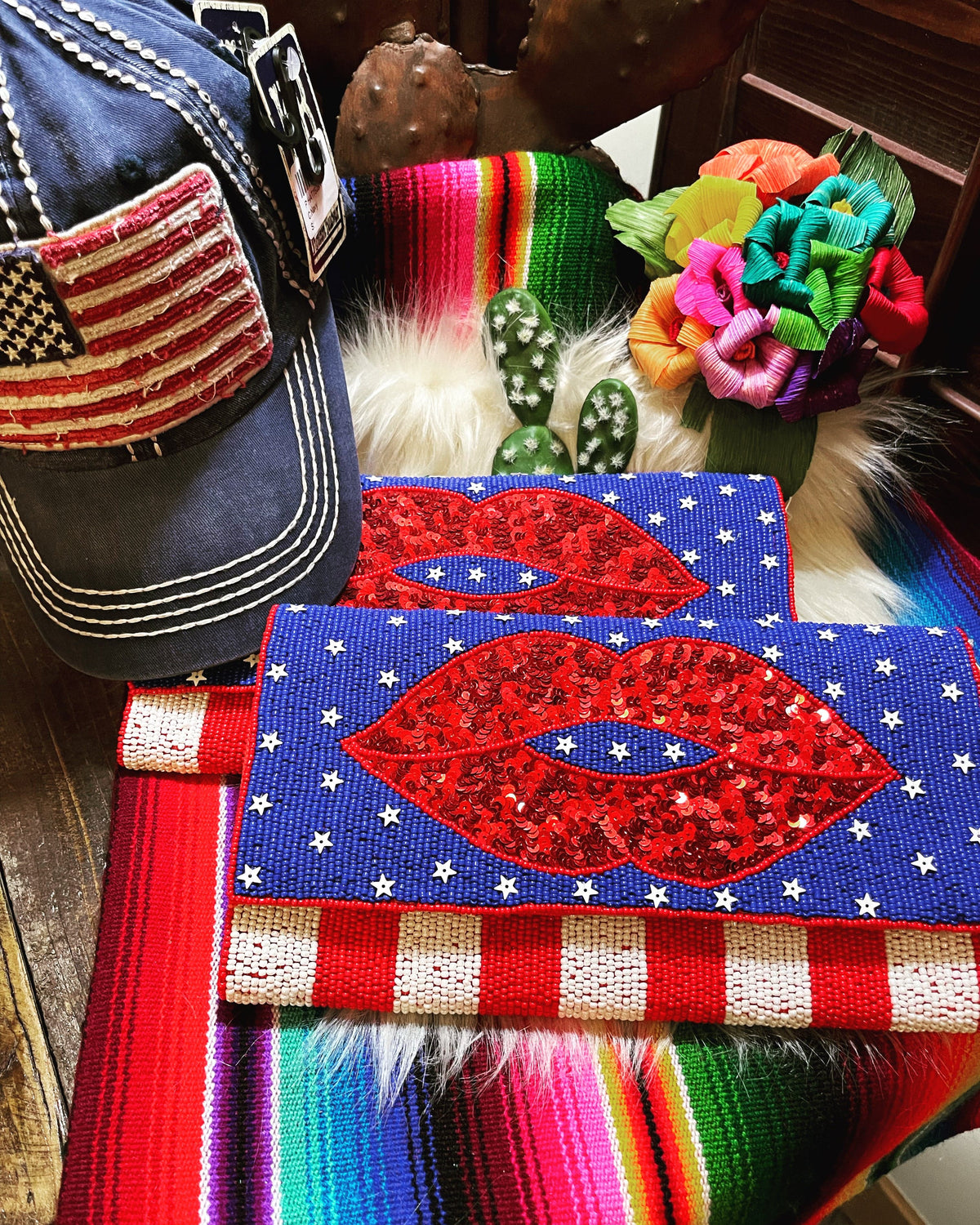 USA Clutch beaded purse Southwest Bedazzle sw fiesta bags