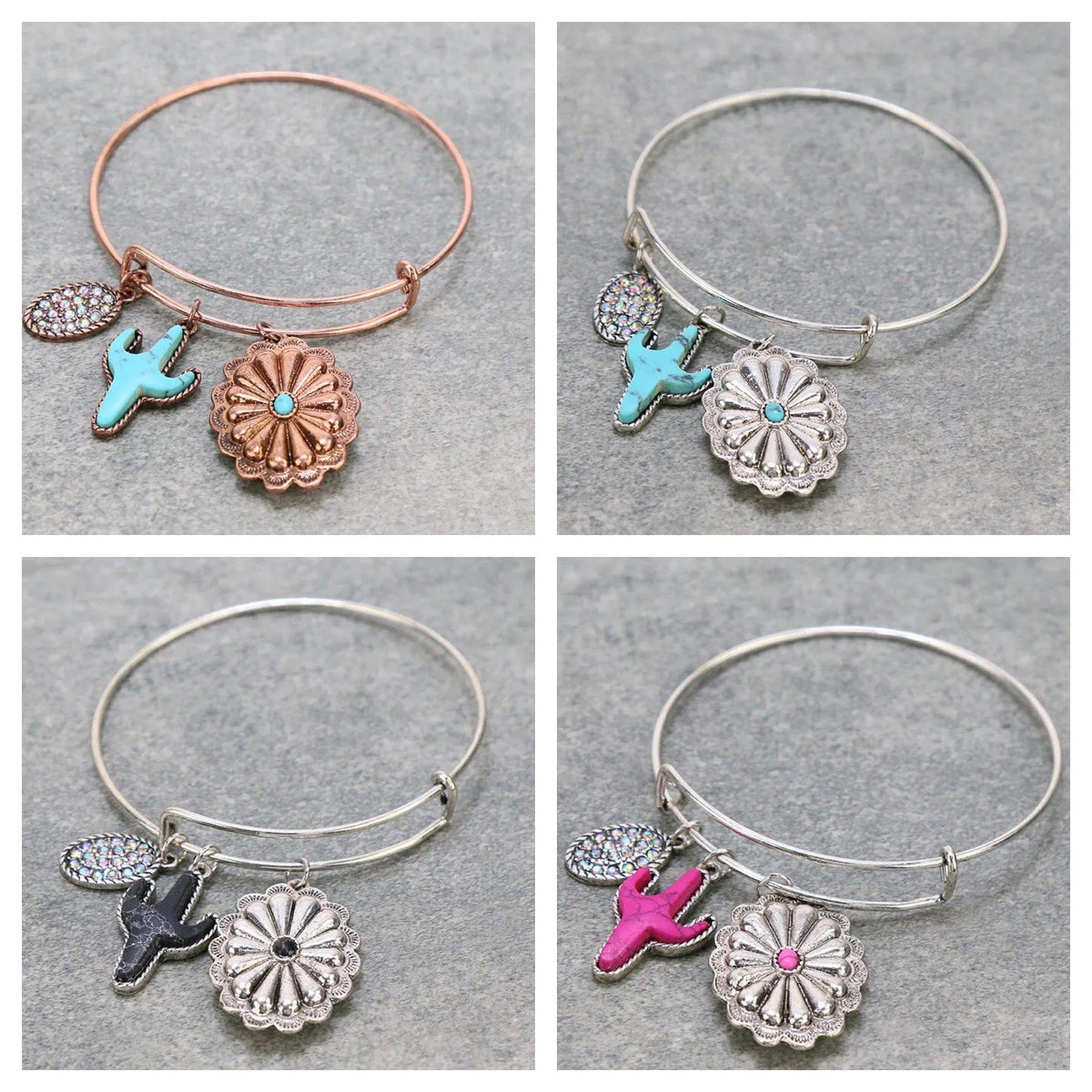 Western cactus charm dangle bracelet Southwest Bedazzle jewelz