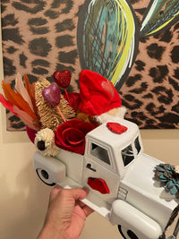 WESTERN LOVE  TURQUOISE TRUCK   White Southwest Bedazzle home decor