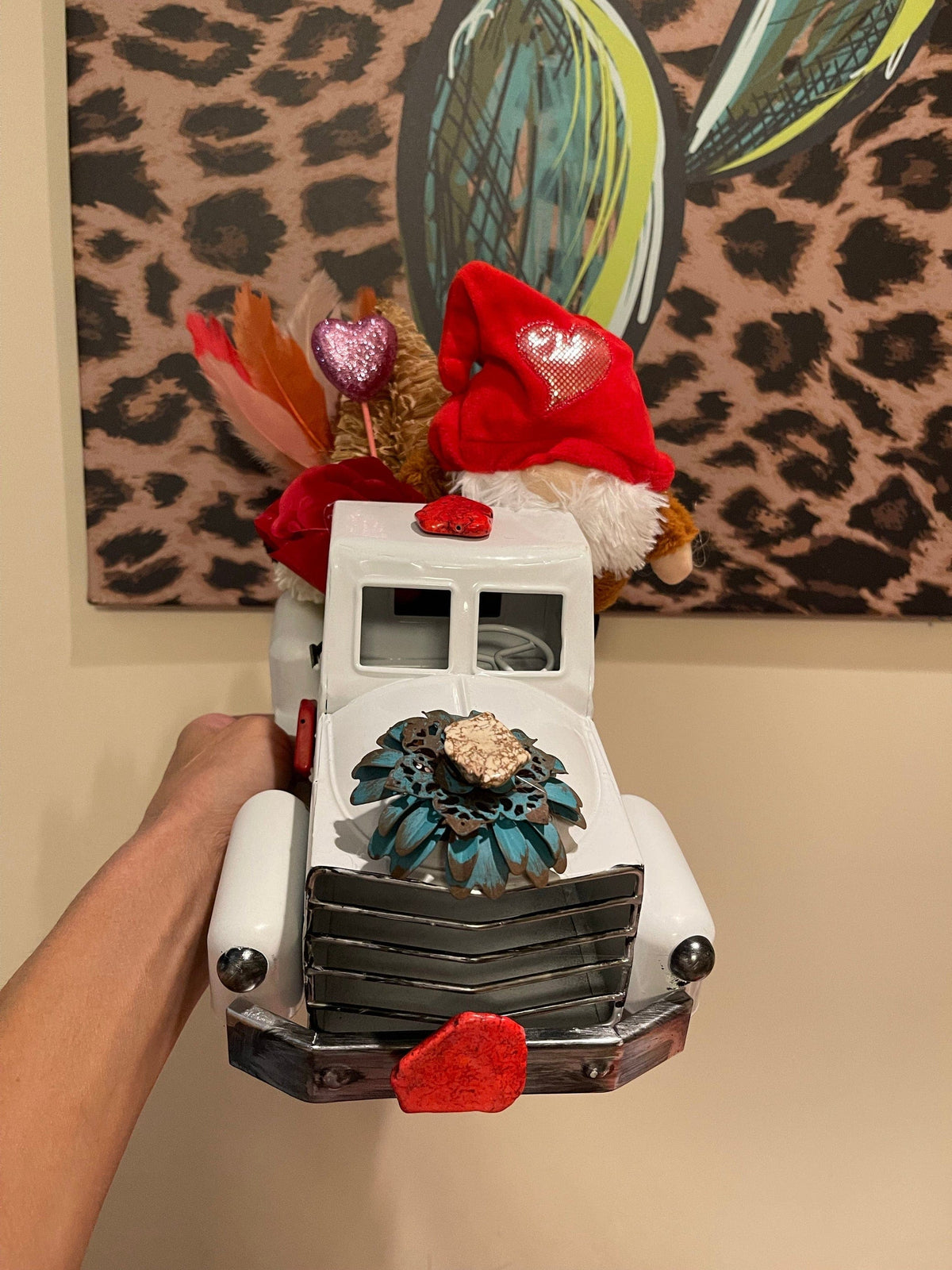 WESTERN LOVE  TURQUOISE TRUCK   White Southwest Bedazzle home decor