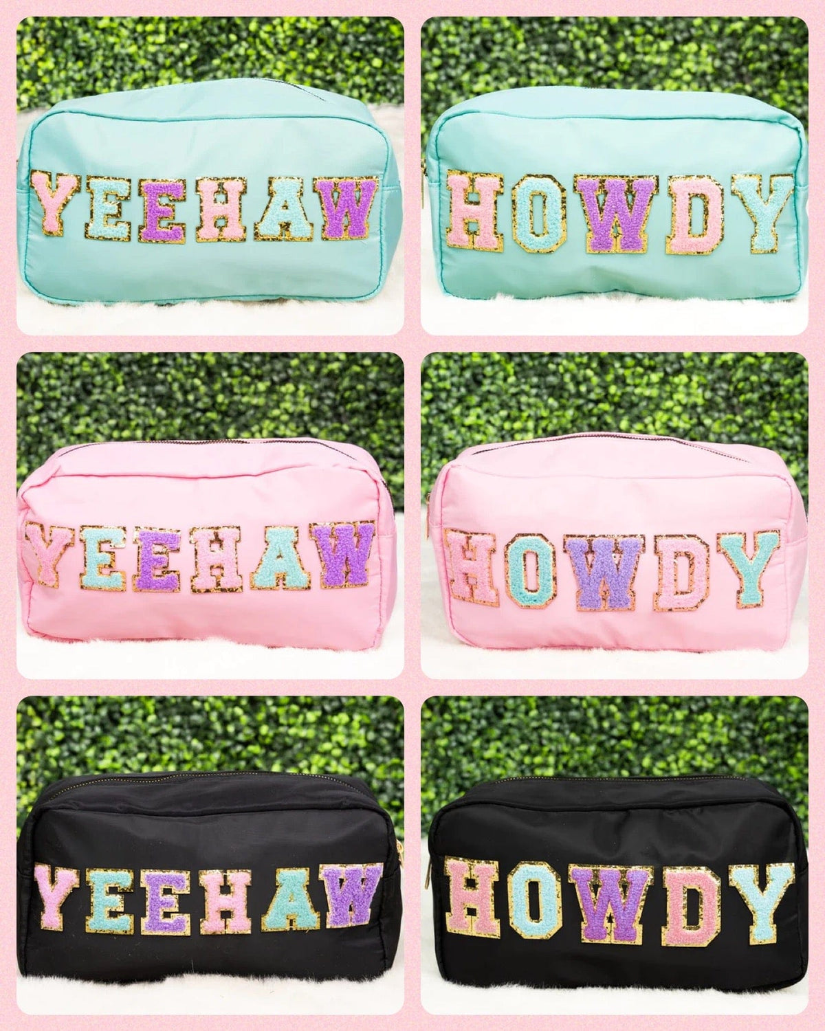 Western make up bag  Chenille patch Southwest Bedazzle sw fiesta bags