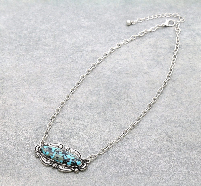 Western stone framed Turquoise necklace Southwest Bedazzle jewelz