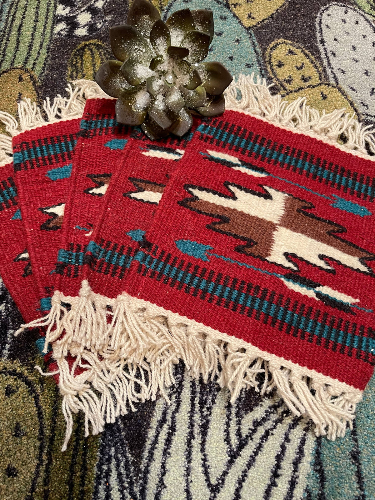 Wool table mat   12”-10” Southwest Bedazzle home decor