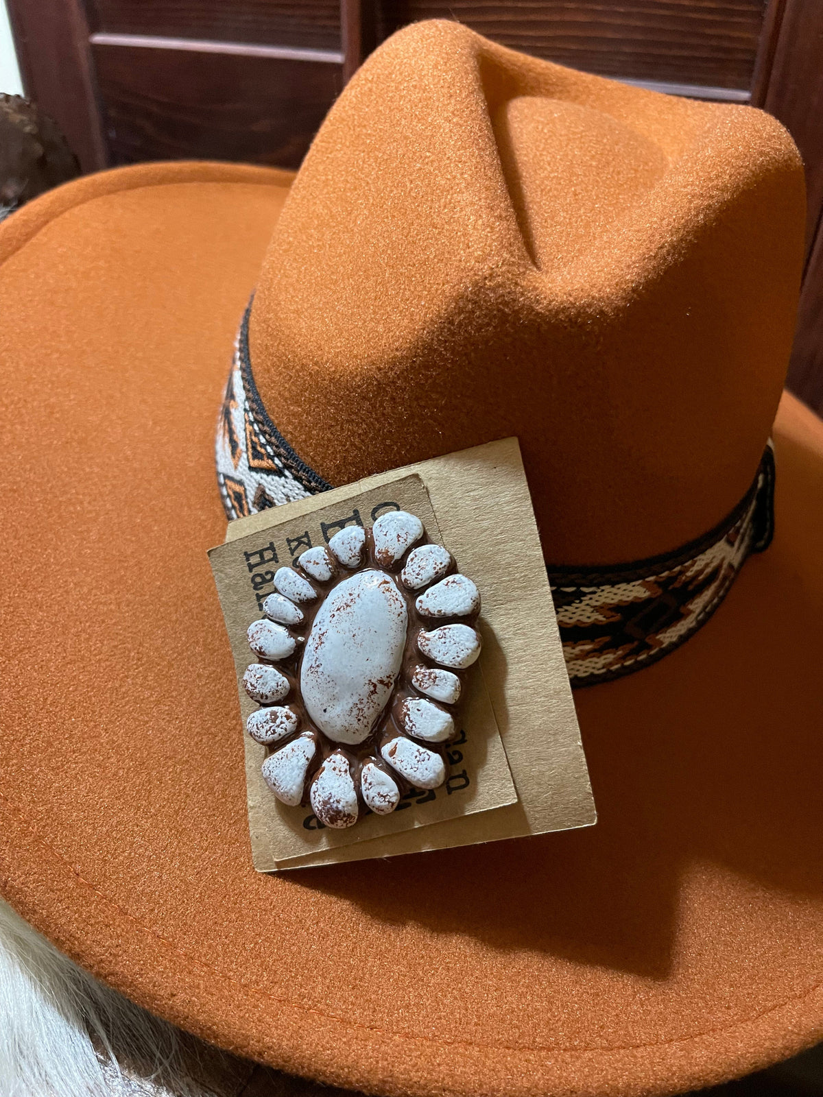 XL Dusty white Turquoise clay hand painted HAT PIN Southwest Bedazzle jewelz